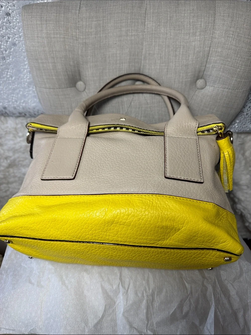 kate spade Cream and Yellow Leather Shoulder Bag with Tassel